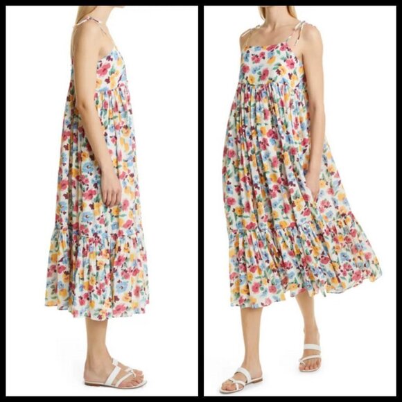 💕THE GREAT💕 The Dainty Dress ~ Midi 100% Cotton Tropical Floral Large L NWT - Picture 9 of 16